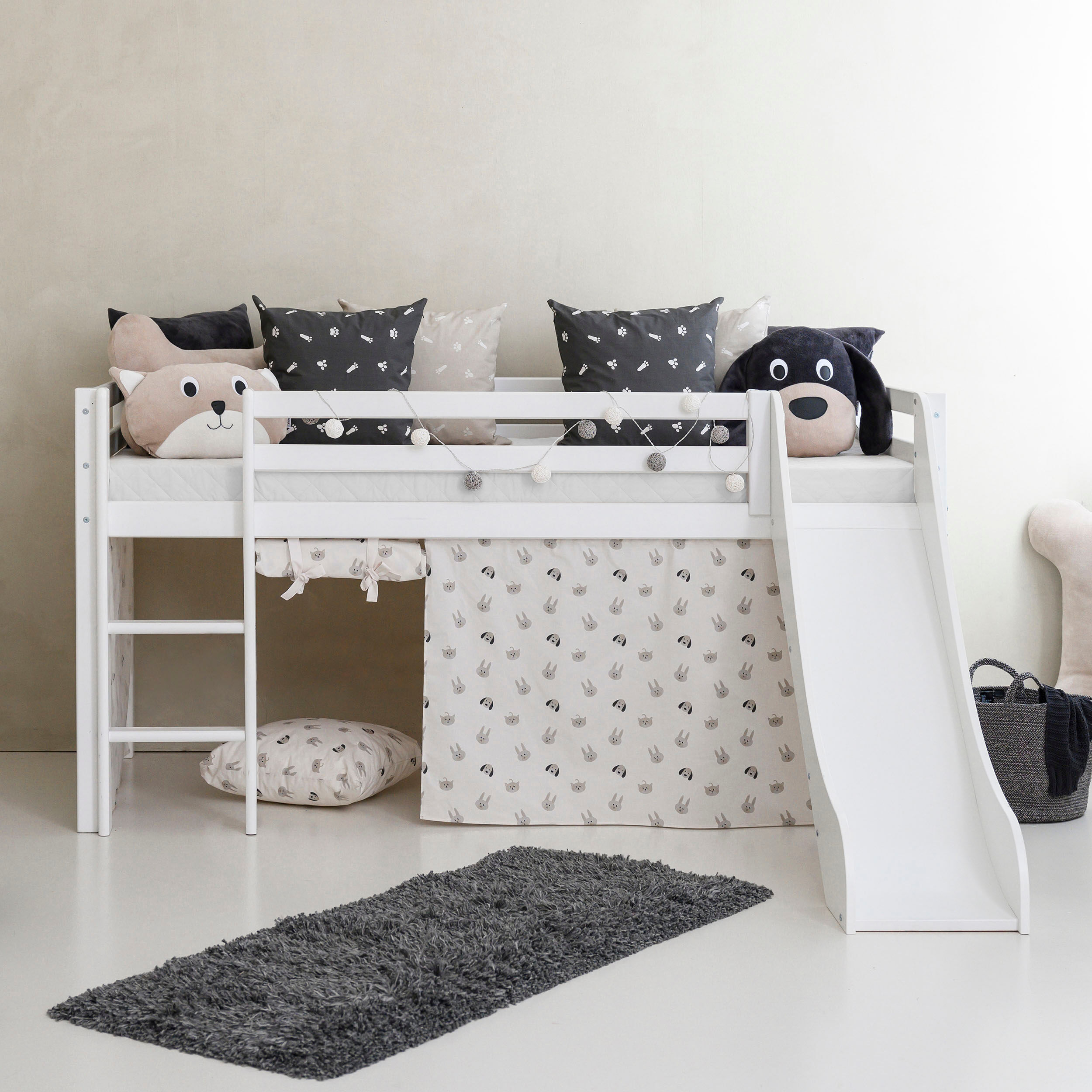 Hoppekids Hochbett »Pets«, mit Rutsche, Vorhang und wahlweise Matratze weiss