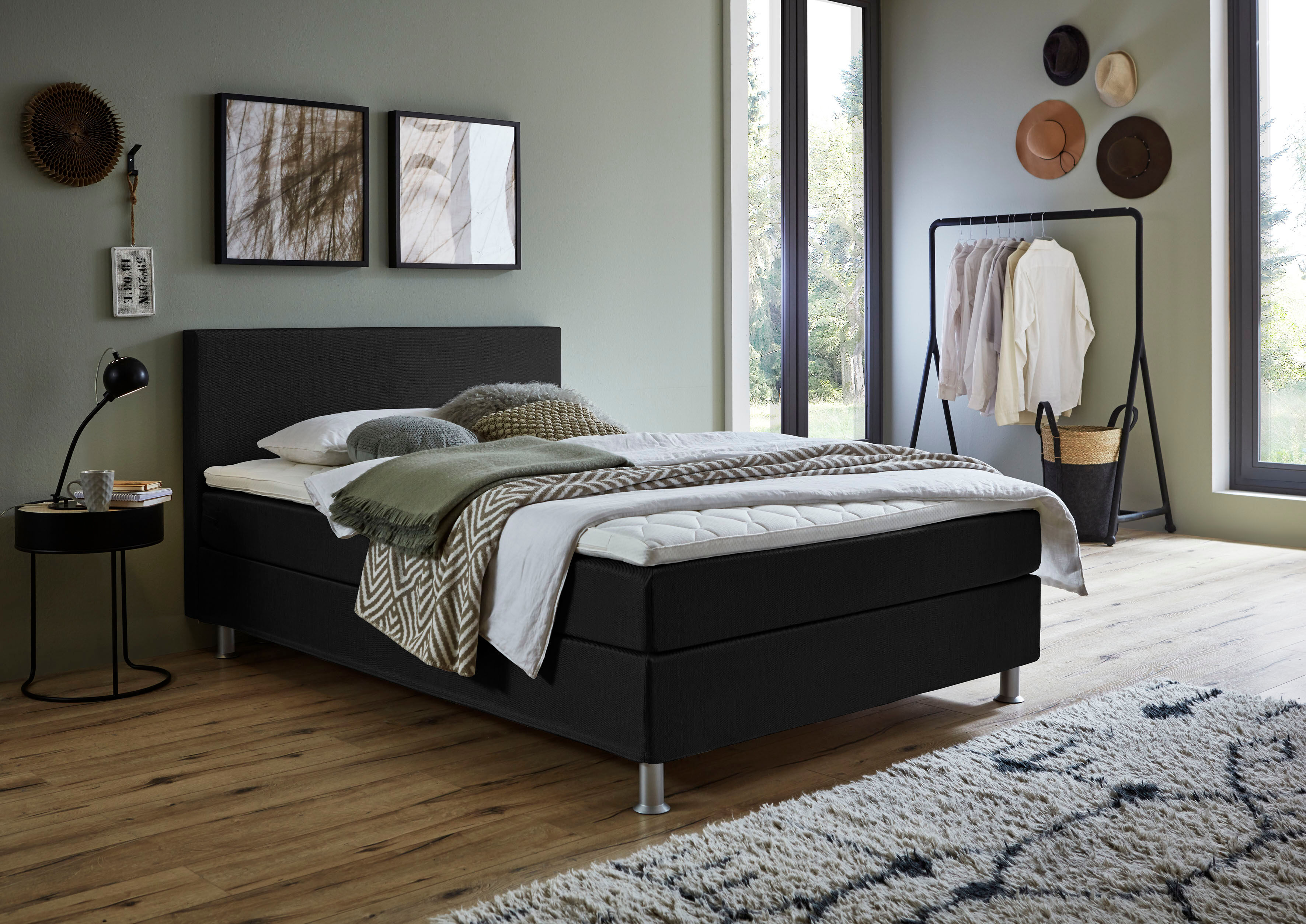 ATLANTIC home collection Boxbett, inklusive Topper schwarz  Strukturstoff