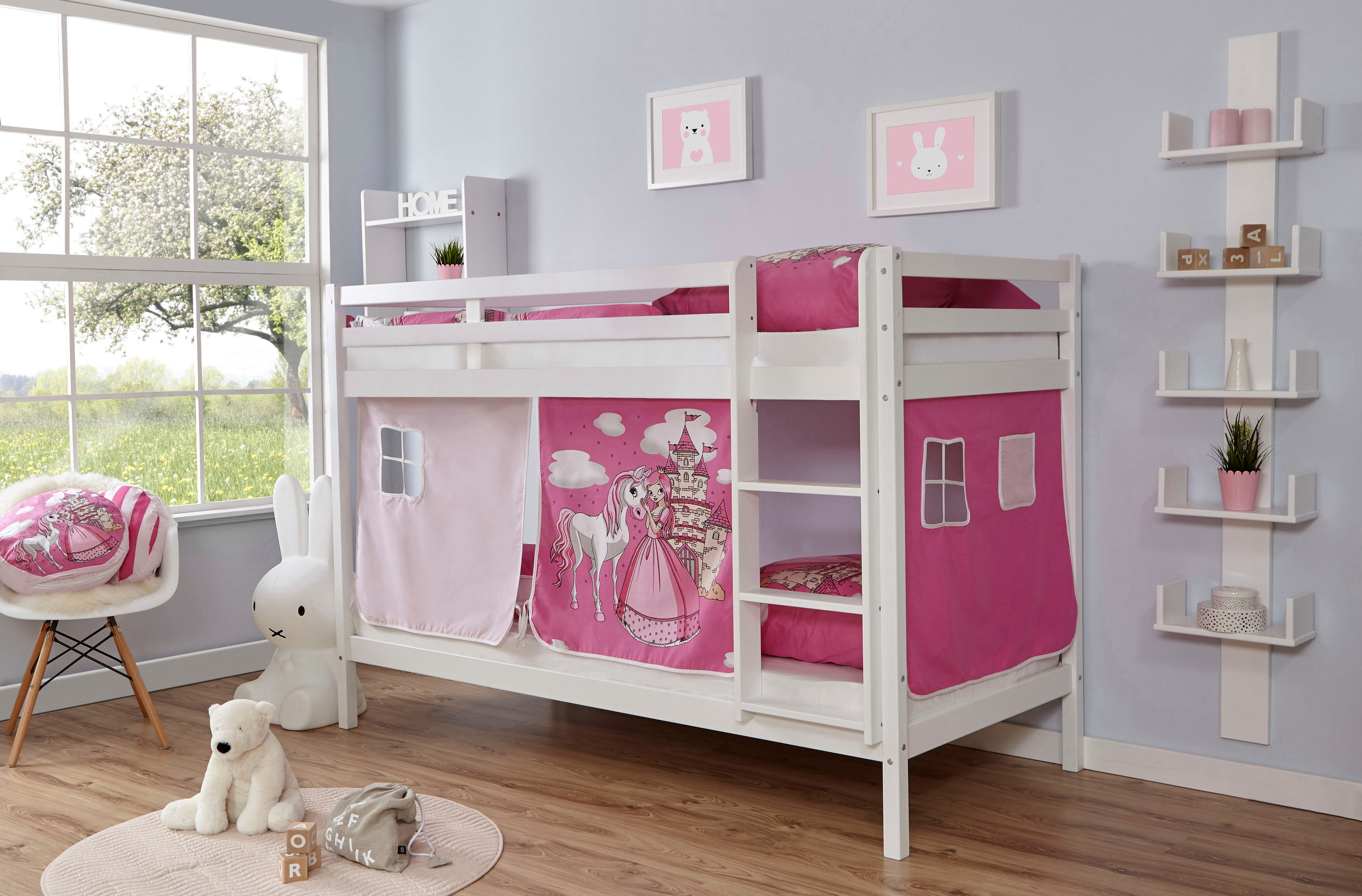 Ticaa Etagenbett »Rene«, mit Rollrost und Textil-Set wahlweise mit Matratze,... soft pink