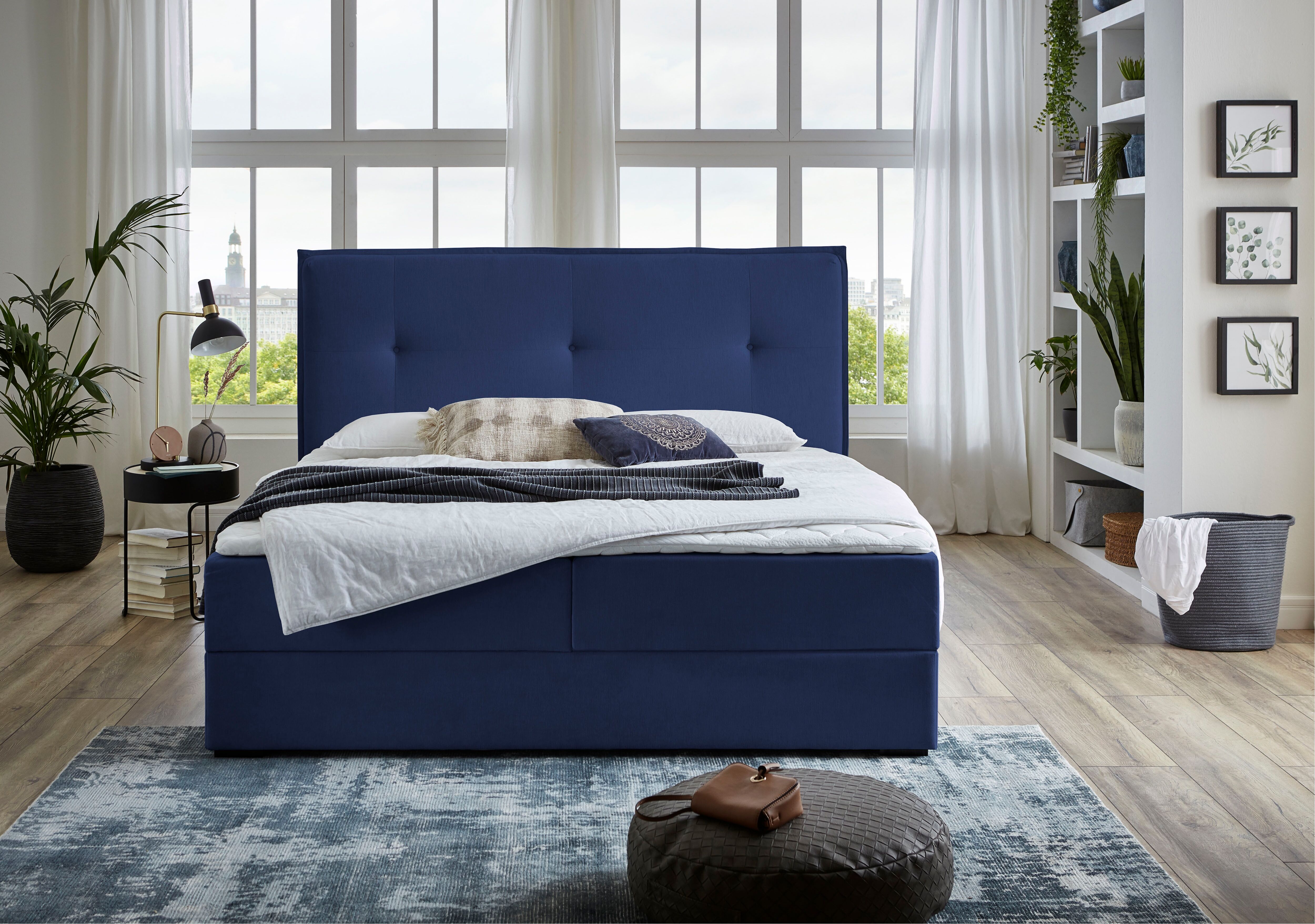 ATLANTIC home collection Boxbett »Lucy«, mit Bettkasten blau  Feinstruktur