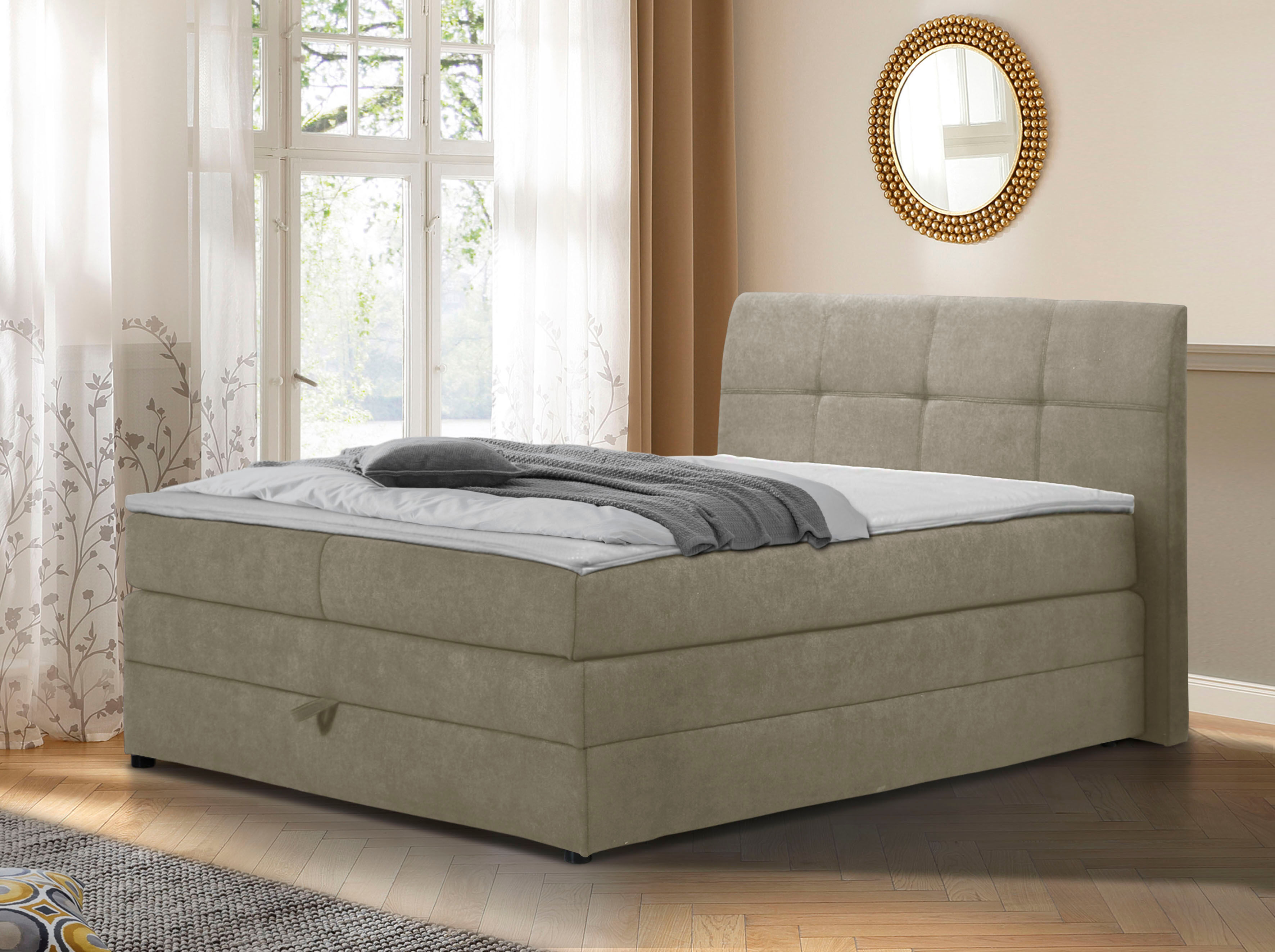 DELAVITA Boxspringbett »Finja«, (4 St.), besonders komfortable Liegehöhe, mit... beige  Velourstoff fein