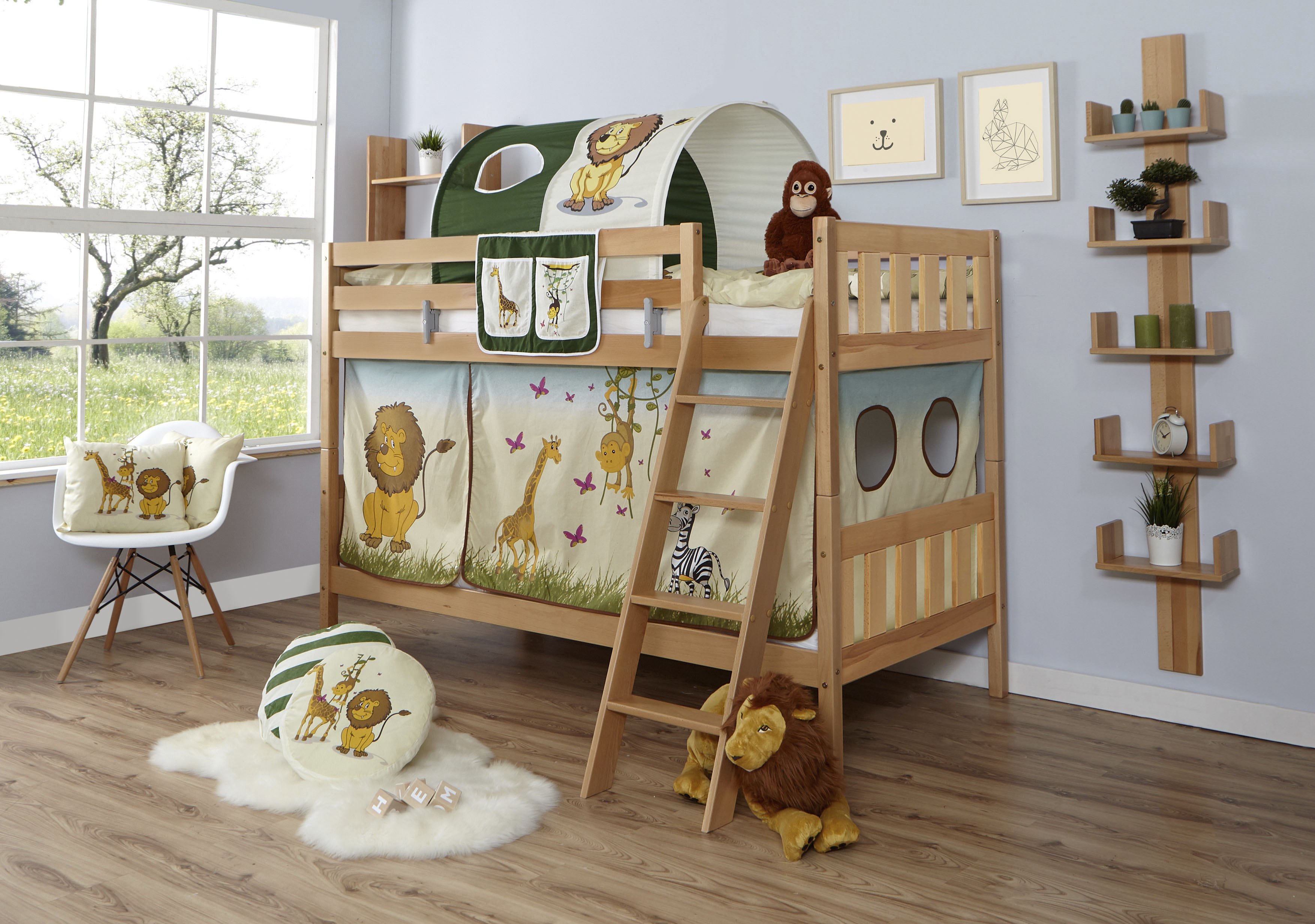 Ticaa Etagenbett »Erni«, mit Rollrost und Textil-Set wahlweise mit Matratze,... beige