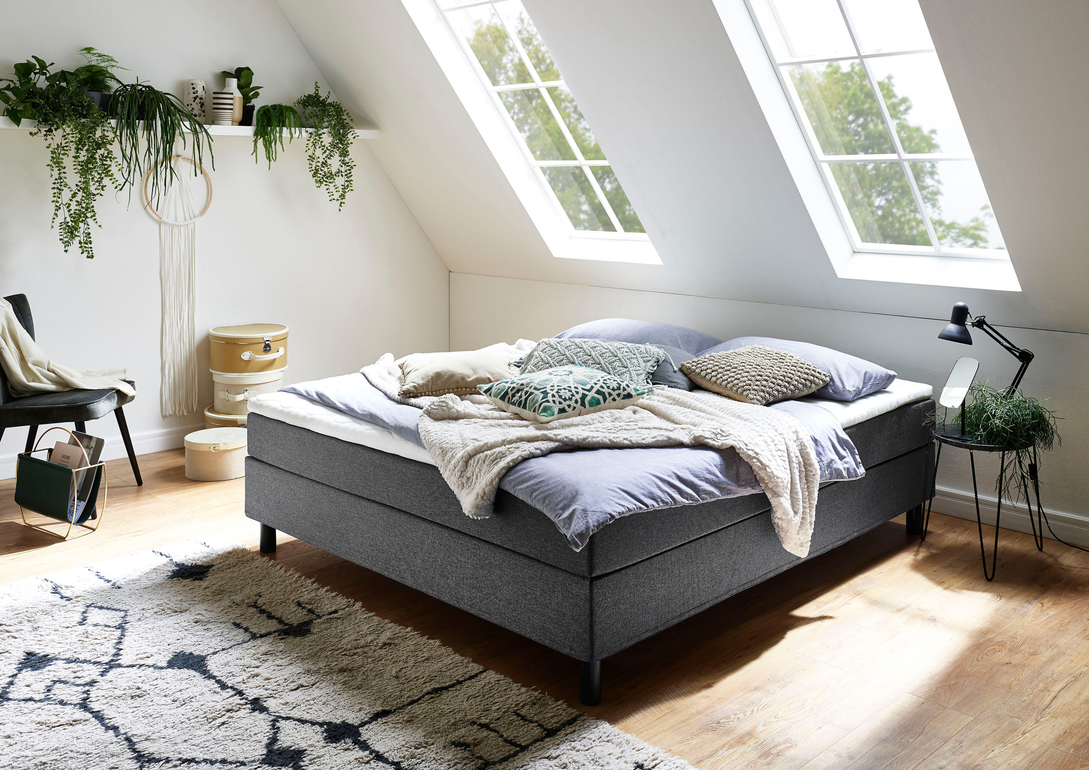 ATLANTIC home collection Boxbett, ohne Kopfteil, mit Topper, wahlweise mit... grau  Struktur