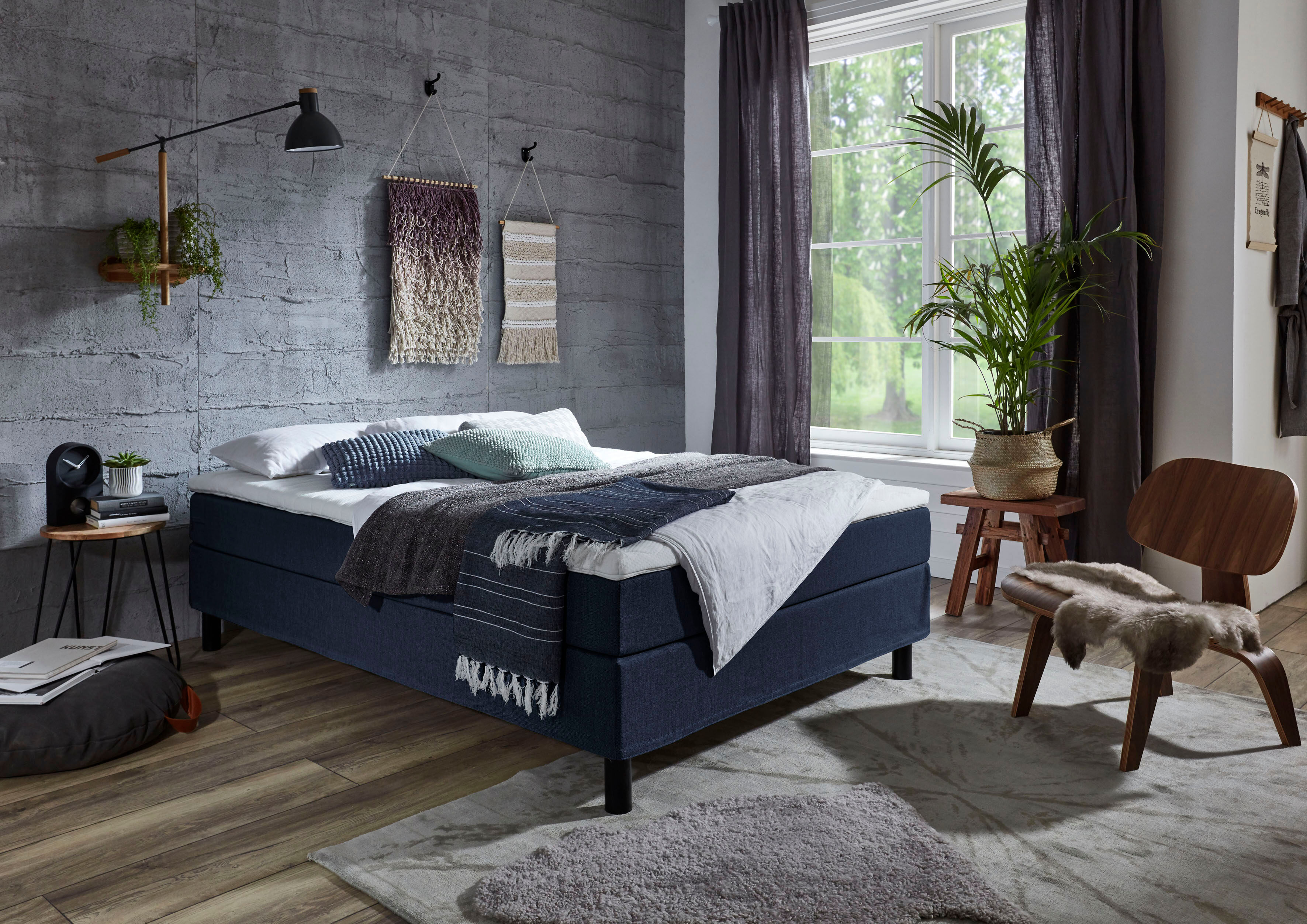 ATLANTIC home collection Boxbett, ohne Kopfteil, mit Topper, wahlweise mit... blau  Struktur