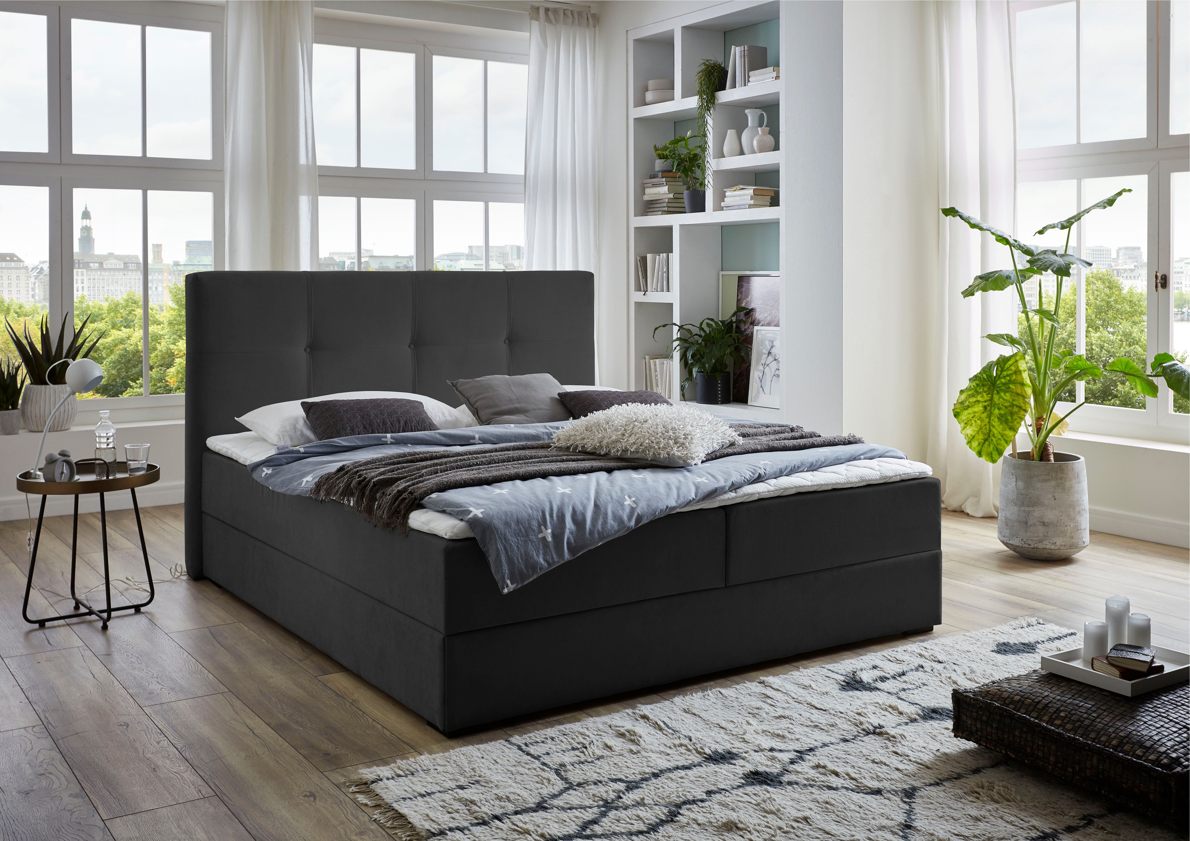 ATLANTIC home collection Boxbett »Lucy«, mit Bettkasten grau  Feinstruktur