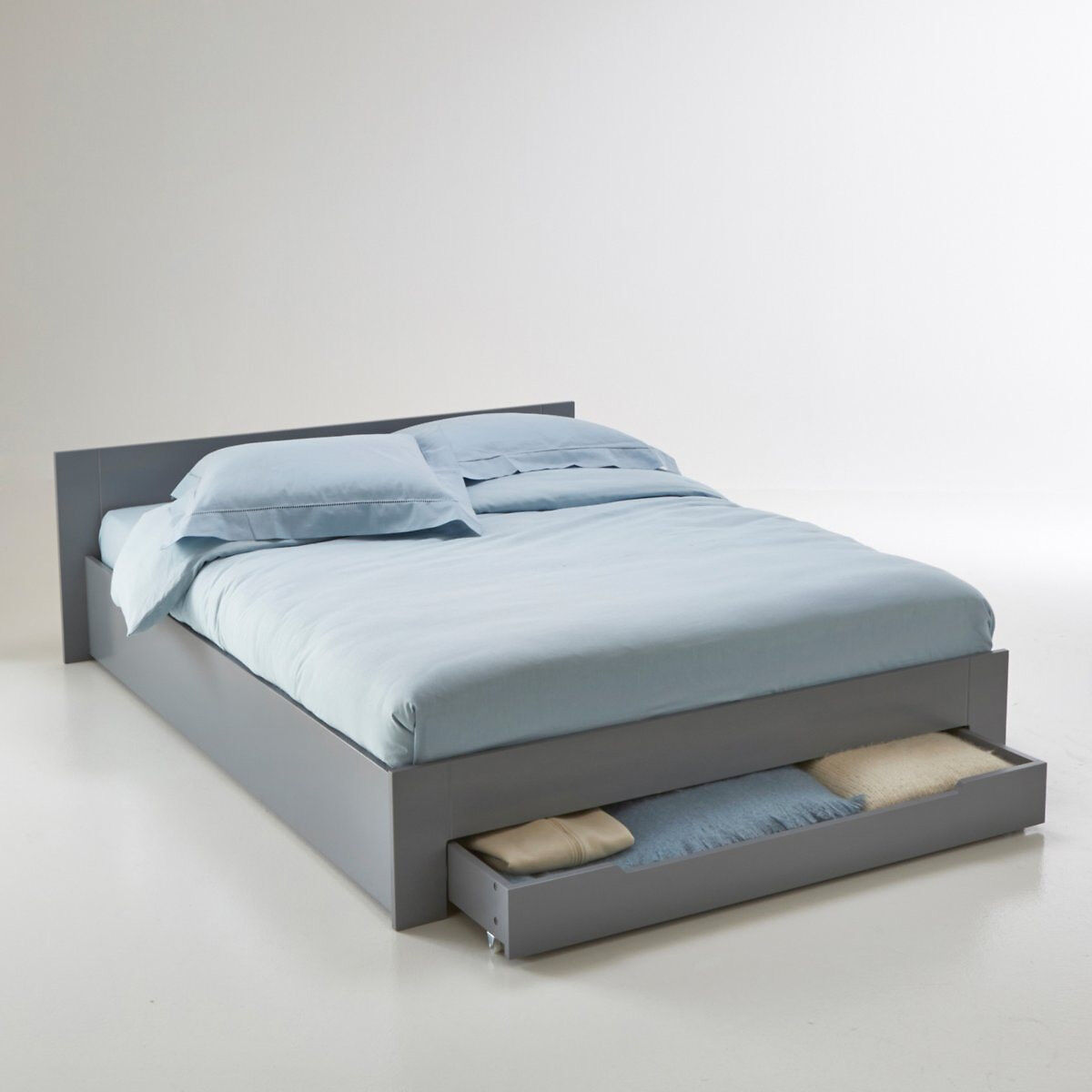 LA REDOUTE INTERIEURS Doppelbett Crawley mit Lattenrost und Schublade WEISS;GRAU