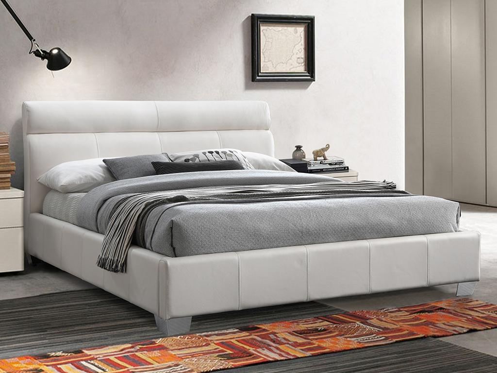 Vente-unique.ch Bett WANDA - 160x200cm - Büffelleder - Weiß