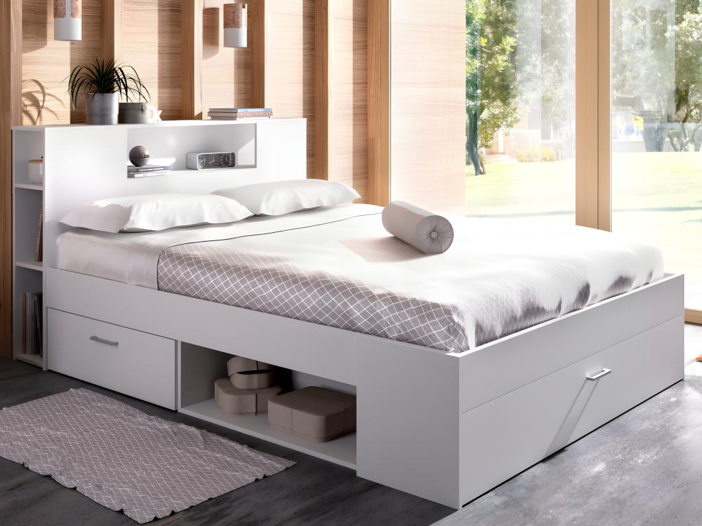 Vente-unique.ch Bett mit Stauraum & Schubladen LEANDRE - 160x200 cm - Weiß