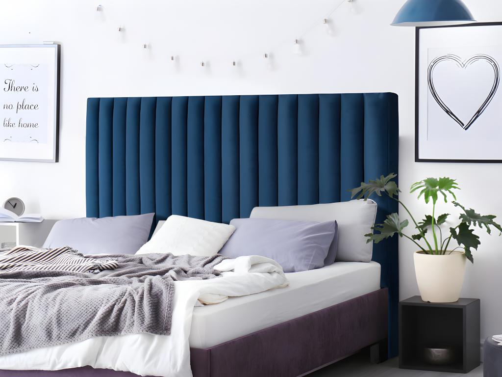 Vente-unique.ch Kopfteil Bett SARAH - 160 cm - Samt - Blau