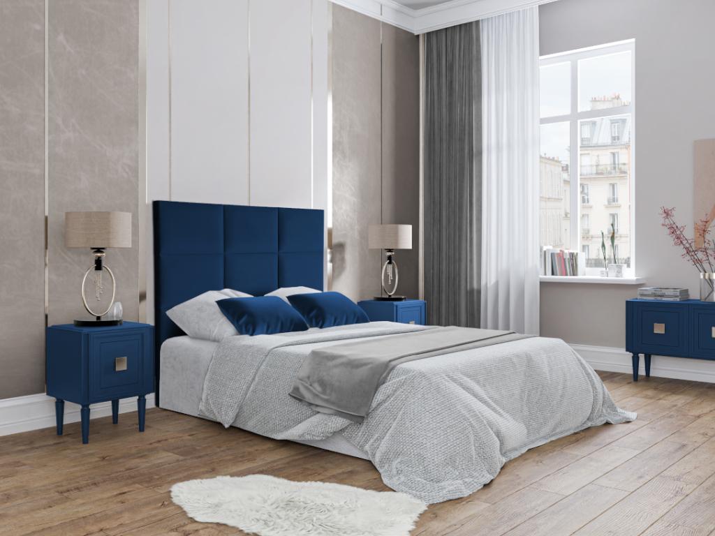 Vente-unique.ch Bett-Kopfteil KARY - 140 cm - Samt - Dunkelblau