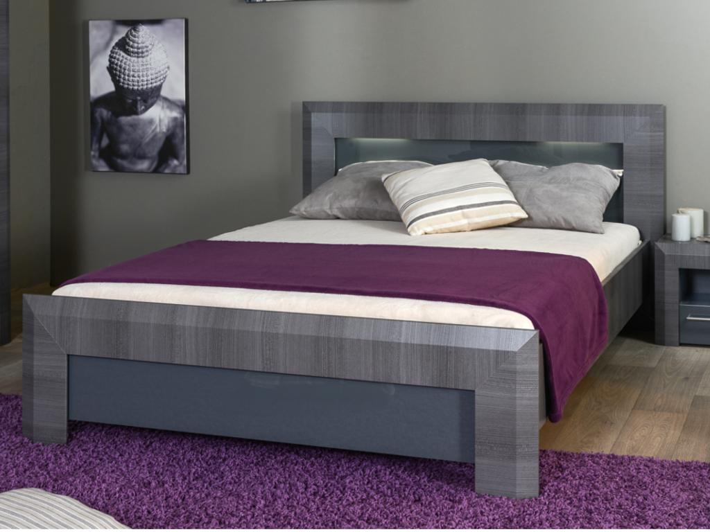 Vente-unique.ch Bett mit LED-Beleuchtung BRITANY - Ulmenoptik grau - 160 x 200 cm