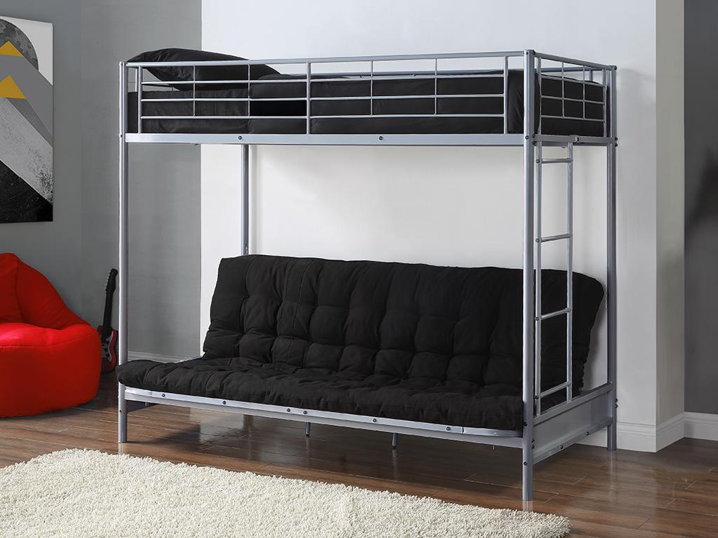 Vente-unique.ch Hochbett mit Schlafsofa MODULO IV - 90 x 190 cm - Metall - Silberfarben + Futonmatratze 135 x 190 cm