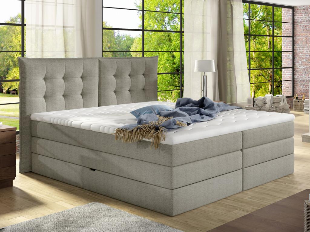 Vente-unique.ch Boxspringbett Stoff mit Topper PLAISIR - 160 x 200 cm - Beige