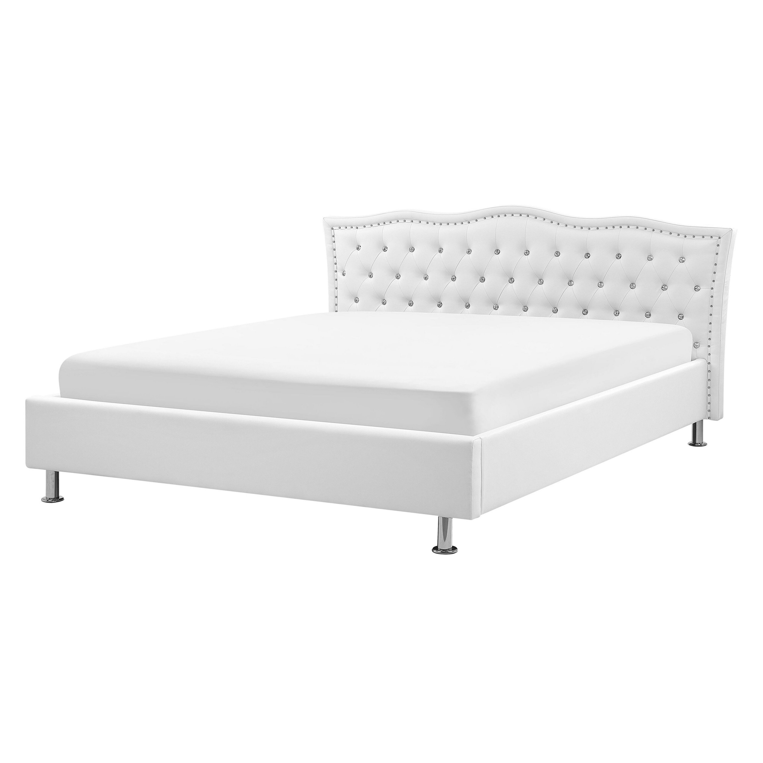 Beliani Bílá kožená postel Chesterfield 160x200 cm METZ