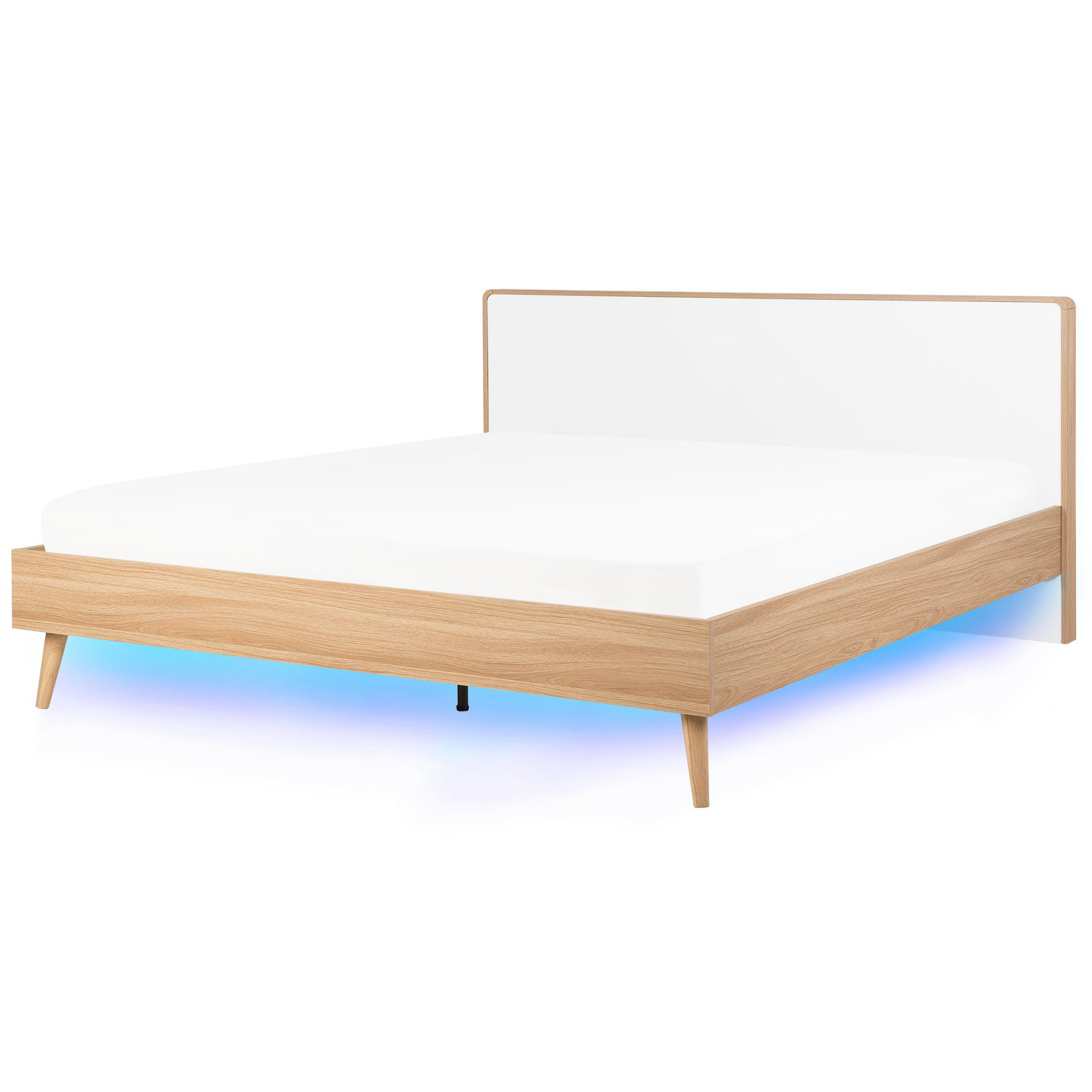 Beliani Dřevěná postel LED světle hnědá 180 x 200 cm SERRIS