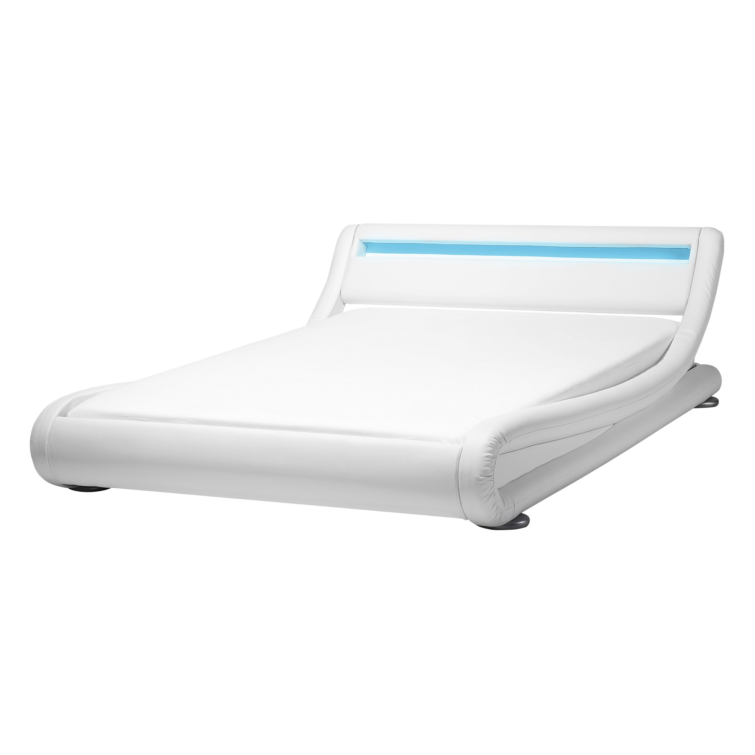 Beliani Vodní postel, LED ekologická kůže 140 x 200 cm bílá AVIGNON
