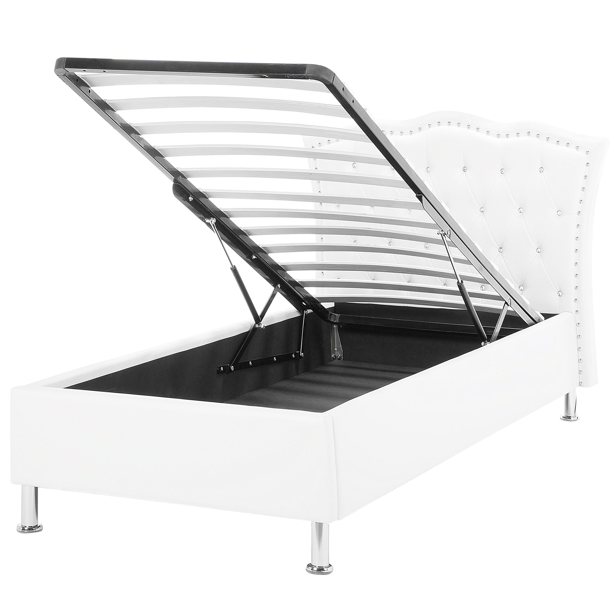 Beliani Bílá kožená postel Chesterfield s úložištěm 90x200 cm - METZ
