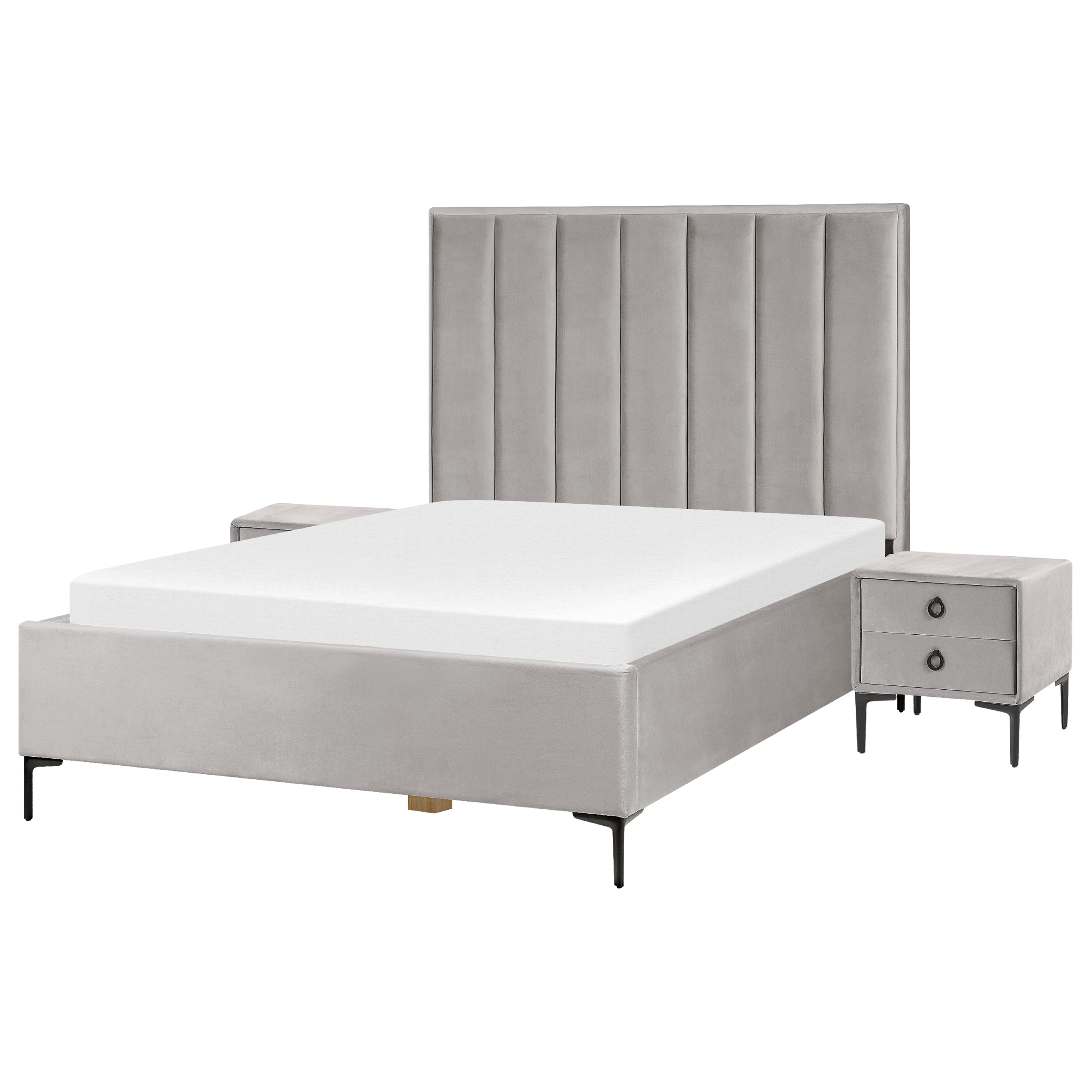 Beliani Sametová postel s nočními stolky 140 x 200 cm šedá SEZANNE