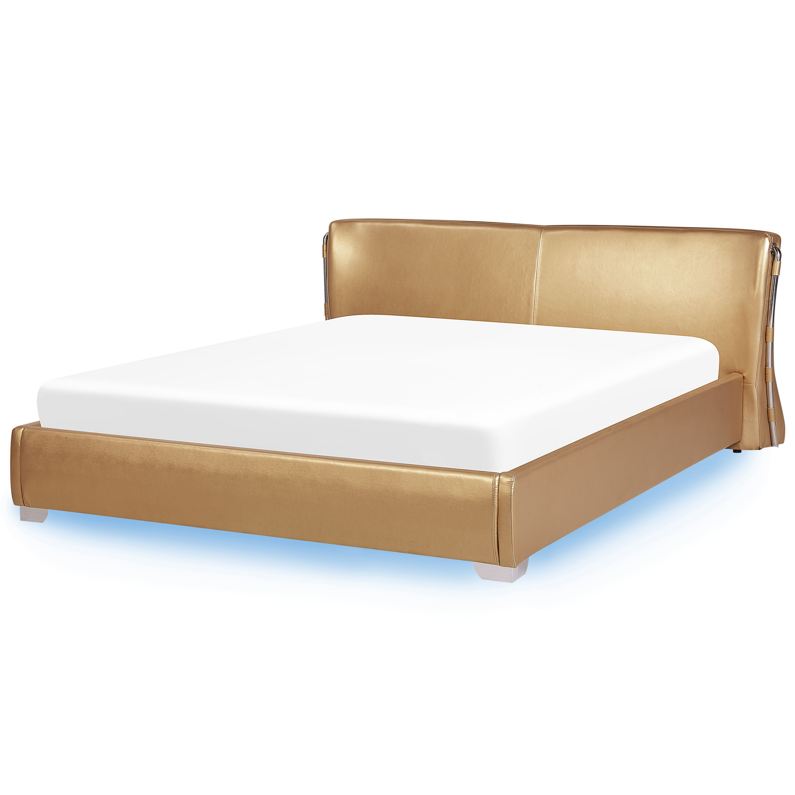 Beliani Kožená postel s LED osvětlení 180 x 200 cm zlatá PARIS