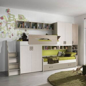 Toscohome Loft-Schlafzimmer mit 3 Betten in Talkgrün und Braun - Milly