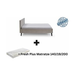 Polsterbett mit Matratze 140x200 Bettgestell Bett Doppelbett mit Kopfteil Beige Made in Germany