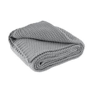 wometo Kuscheldecke Strick OekoTex 140x190 cm grau - warme weiche Strickdecke mit edlem und schlichten Strickmuster