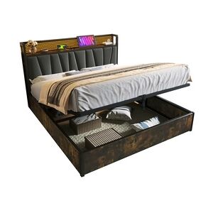 Merax Polsterbett Metallbett LED App-Control Doppelbett mit aufladen USB und LED-Beleuchtung, Metallbett 180x200cm, Holz