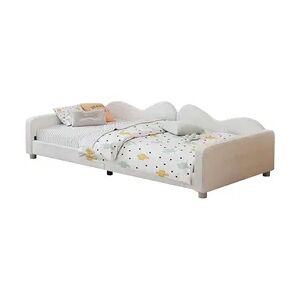 Merax Polsterbett 90*200cm, Schlafsofa Bettgestell Teddystoff mit Rückenlehne und Armlehnen Gästebett Weiß