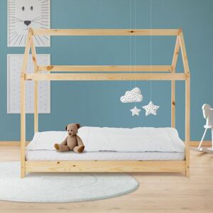 Kinderbett mit Dach und Lattenrost, 70x140 cm, Natur, aus Kiefernholz - Ml-design