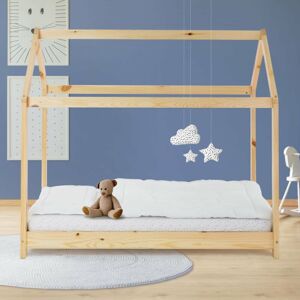 Kinderbett mit Dach und Lattenrost, 80x160 cm, Natur, aus Kiefernholz - Ml-design