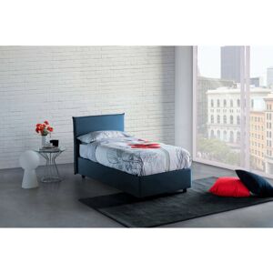 Einzelbett Brunella, Containerbett mit Stoffbespannung, 100% Made in Italy, Frontöffnung, inklusive Matratze Cm 80x190, Blau - Talamo Italia