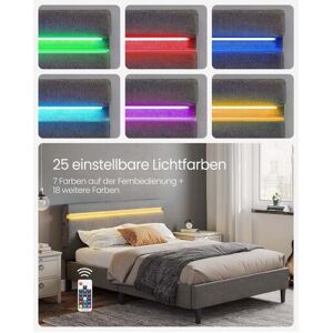 SONGMICS Vasagle Bettgestell, Doppelbettgestell, 140 x 200 cm, mit Kopfteil, LED-Beleuchtung, usb- und type-c Anschluss, Bettrahmen, modern, dunkelgrau