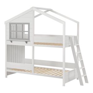 Juskys Kinder Hochbett Traumhaus 90x200 Cm - Kinderbett Mit Dach, 2 Betten, - Akzeptabel Weiß 90x200 cm