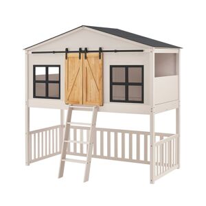 Juskys Kinderbett Farmhaus 90x200 cm mit Treppe, Dach & Lattenrost – Hausbett für Kinder