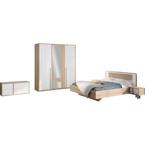 Schlafzimmer-Set GAMI "Curtys" Schlafzimmermöbel-Sets Gr. B/H: 140 cm x 200 cm, weiß (eiche sonoma, weiß) Komplett Schlafzimmer