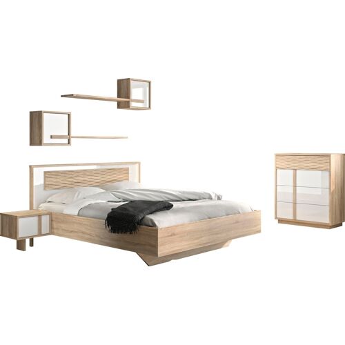 Schlafzimmer-Set GAMI "Curtys" Schlafzimmermöbel-Sets Gr. B/H: 160 cm x 200 cm, weiß (eiche sonoma, weiß) Komplett Schlafzimmer