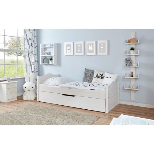 TiCAA Einzelbett „Leni“ 100×200 Kiefer Weiß