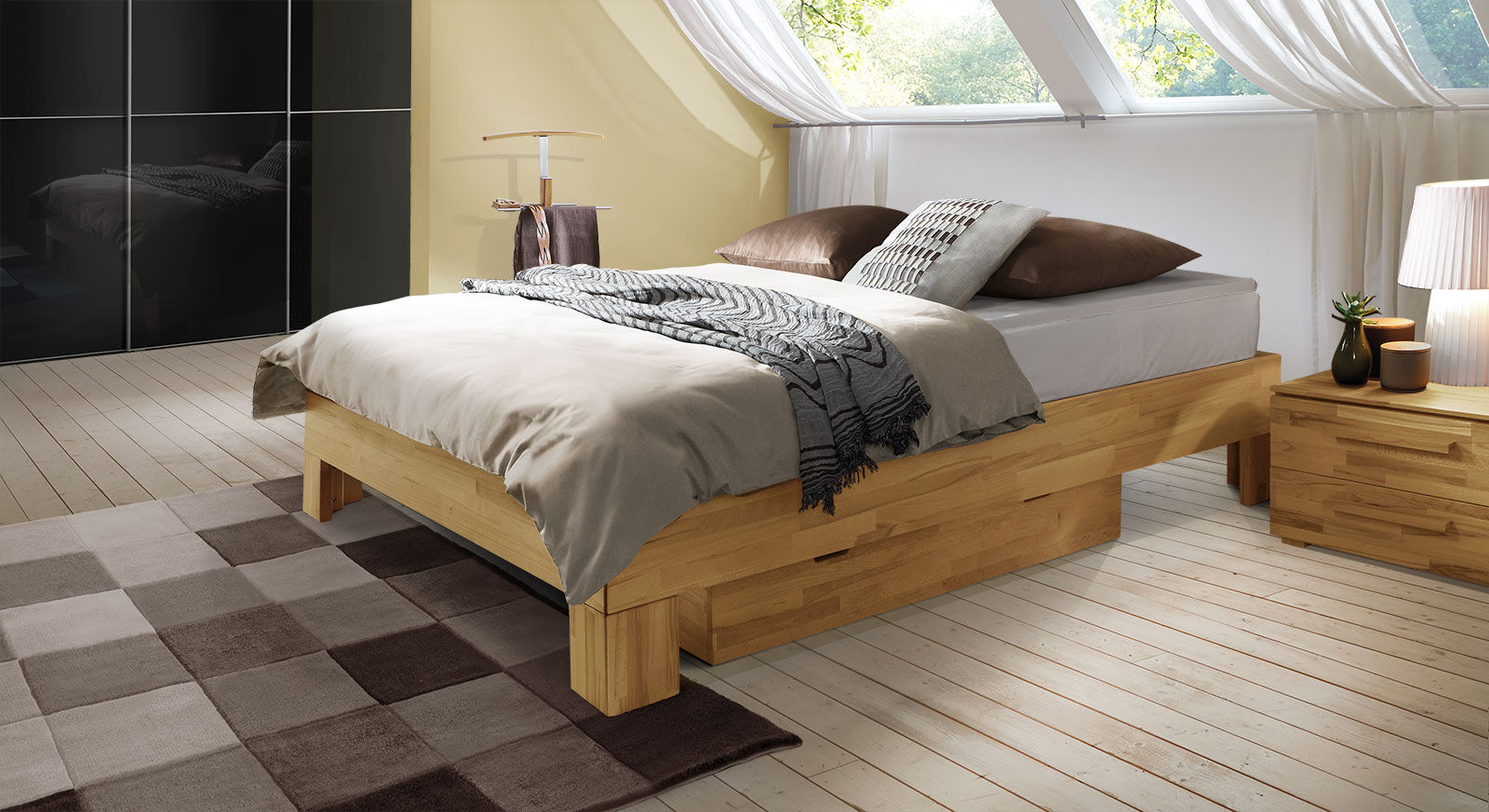 Hasena Boxspringliege Port-Louis Boxspringbett 90x200 cm Kernbuche natur XXL  - H3 bis 120kg