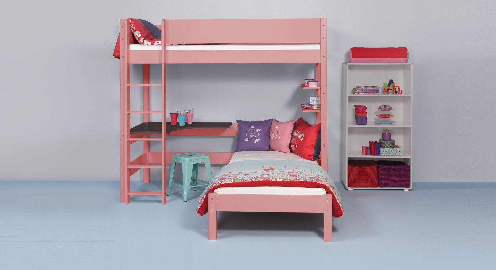 Manis-h Eck-Etagenbett Kids Town Color Stockbett 90x200 cm rosa