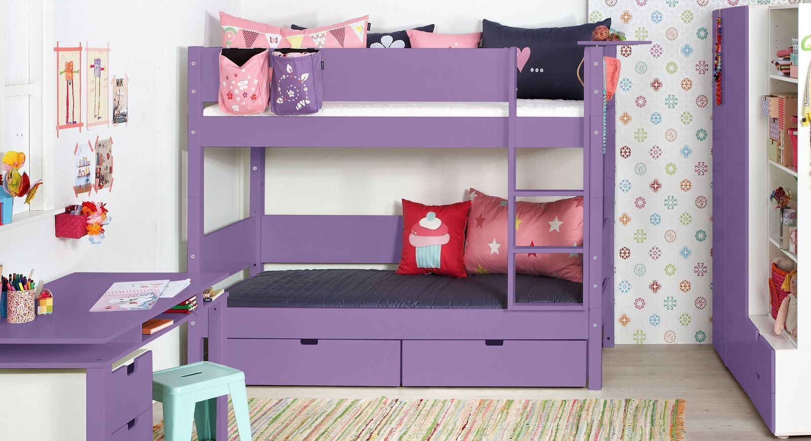 Manis-h Etagenbett Kids Town Color Stockbett 90x200 cm violett