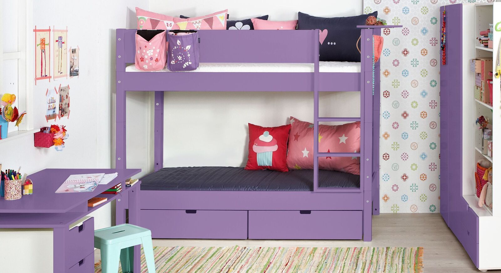 Manis-h Etagenbett Kids Town Color Stockbett 90x200 cm violett