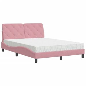 vidaXL seng med madras 120x200 cm velour lyserød
