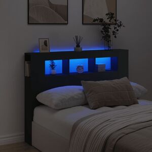 vidaXL sengegavl med LED-lys 140x18,5x103,5 cm konstrueret træ sort