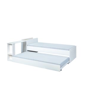 Negras seng og udtræksseng inkl. 2 lamelbunde og skrivebord til udtræk med 2 hylder hvid.