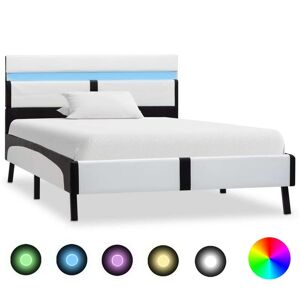 vidaXL sengestel med LED 90x200 cm kunstlæder hvid og sort