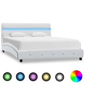 vidaXL sengestel med LED 140x200 cm kunstlæder hvid