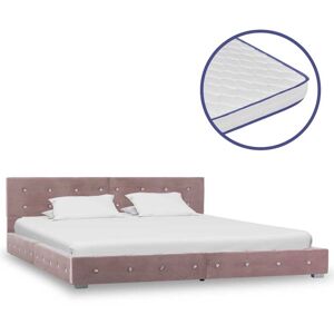 vidaXL seng med madras i memoryskum 160 x 200 cm pink fløjl