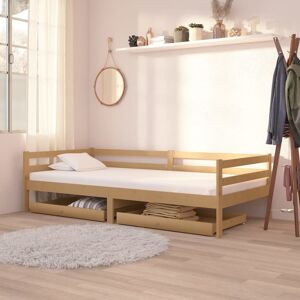 vidaXL daybed med skuffer 90x200 cm massivt fyrretræ gyldenbrun