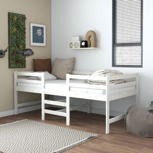 vidaXL mellemhøj seng med madras 90x200 cm massivt fyrretræ hvid