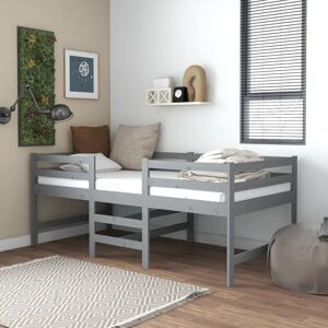 vidaXL mellemhøj seng med madras 90x200 cm massivt fyrretræ grå